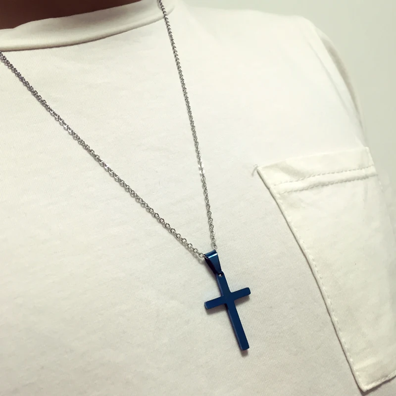 Крест кулон ожерелье Мужская нержавеющая сталь тигель ювелирные изделия Женское