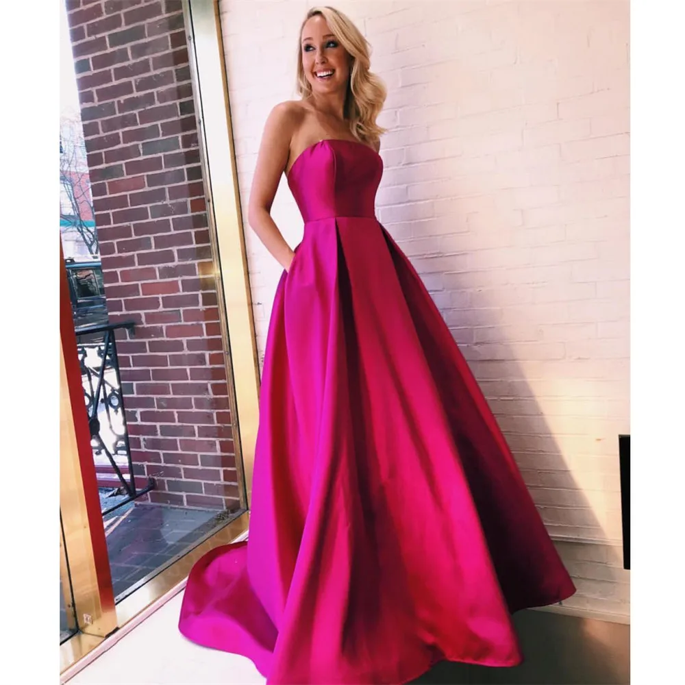 HONGFUYU Fuchsia Strapless Prom Ball Gown Evening Dresses Satin Vestidos Lace Up Corset Party Formal Dress Sleeveless Backless
HONGFUYU Fuchsia Strapless Prom Ball Gown Evening Dresses Satin Vestidos Lace Up Corset Party Formal Dress Sleeveless Backless