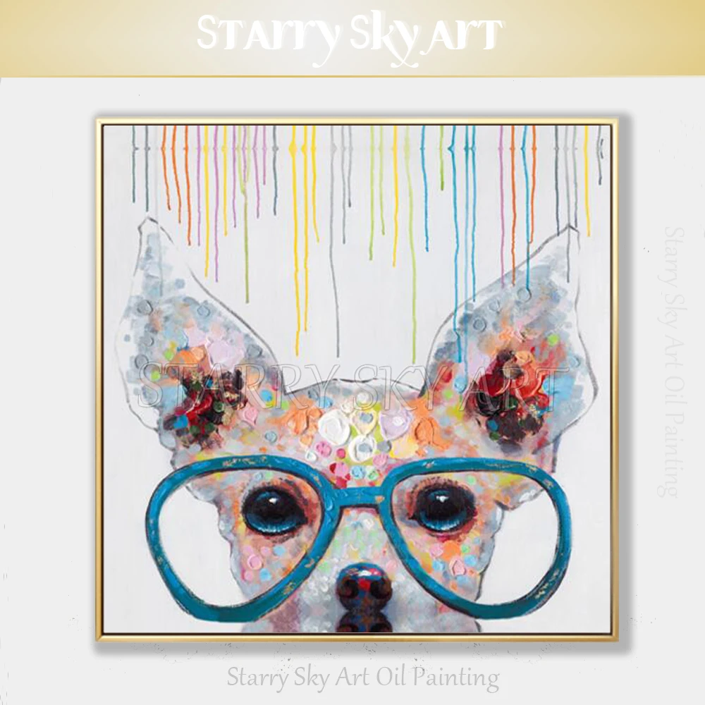 Funny Design Pop Art Dog Oil Painting Artist Hand-painted Modern Fine Art Dog Painting Animal Dog with Big Glasses Oil Painting
Funny Design Pop Art Dog Oil Painting Artist Hand-painted Modern Fine Art Dog Painting Animal Dog with Big Glasses Oil Painting
