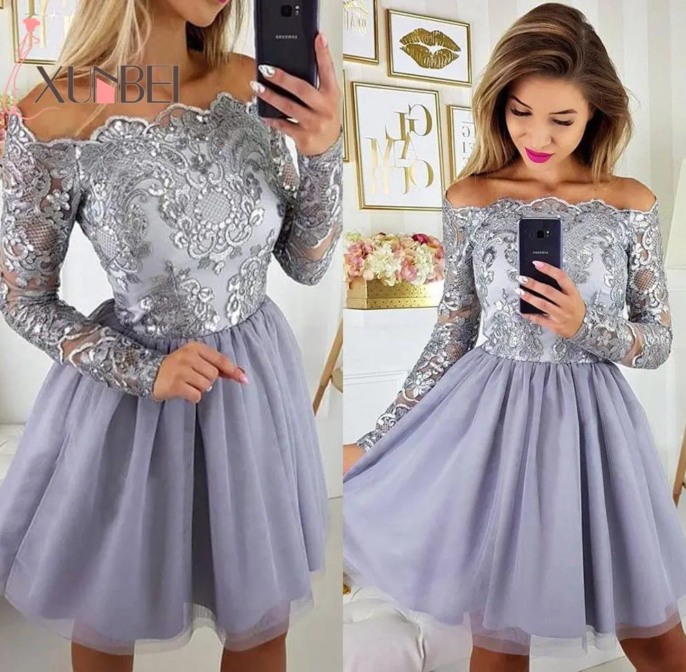 Vintage Off The Shoulder Lilac Lace Homecoming Dresses Long Sleeves Appliqued 8th Grade Graduation Dress Short Prom Dresses
Vintage Off The Shoulder Lilac Lace Homecoming Dresses Long Sleeves Appliqued 8th Grade Graduation Dress Short Prom Dresses