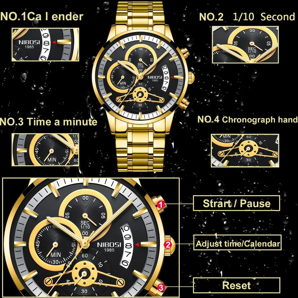 NIBOSI Men Watches Fashion Chronograph Male Top Brand Luxury Quartz Watch Blue Rose Waterproof Sport Relogio Masculino | Наручные часы