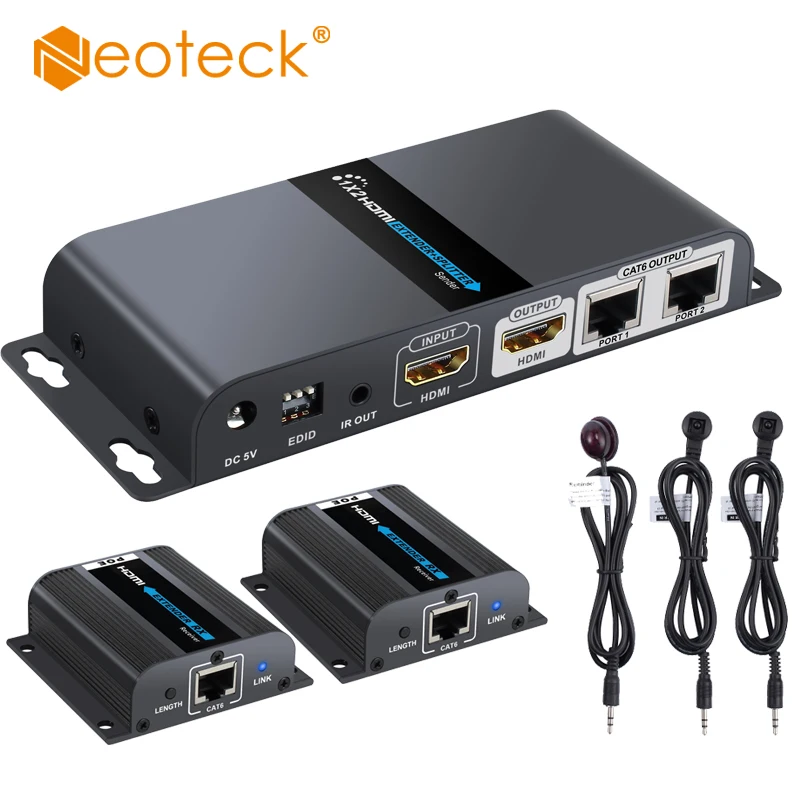 Neoteck 1920*1080 HDMI-совместимый удлинитель 1 передатчик 2 приемника до 40 м по RJ45 CAT6/6A/7