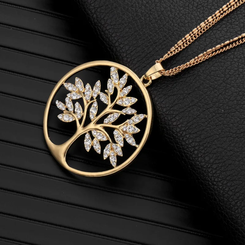 Women's Tree of Life Necklace European Crystal Leaf Large Round Pendant Gold Silver Color Trend Jewelry 2021 Accessories
Women's Tree of Life Necklace European Crystal Leaf Large Round Pendant Gold Silver Color Trend Jewelry 2021 Accessories