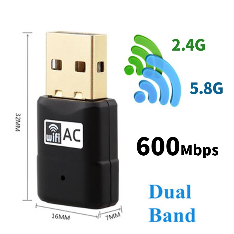 Wireless Wifi Adapter USB 600Mbps AC600 2.4GHz 5GHz 802.11b/n/g/ac WiFi Antenna PC Mini Computer Network Card Receiver Dual Band
Wireless Wifi Adapter USB 600Mbps AC600 2.4GHz 5GHz 802.11b/n/g/ac WiFi Antenna PC Mini Computer Network Card Receiver Dual Band