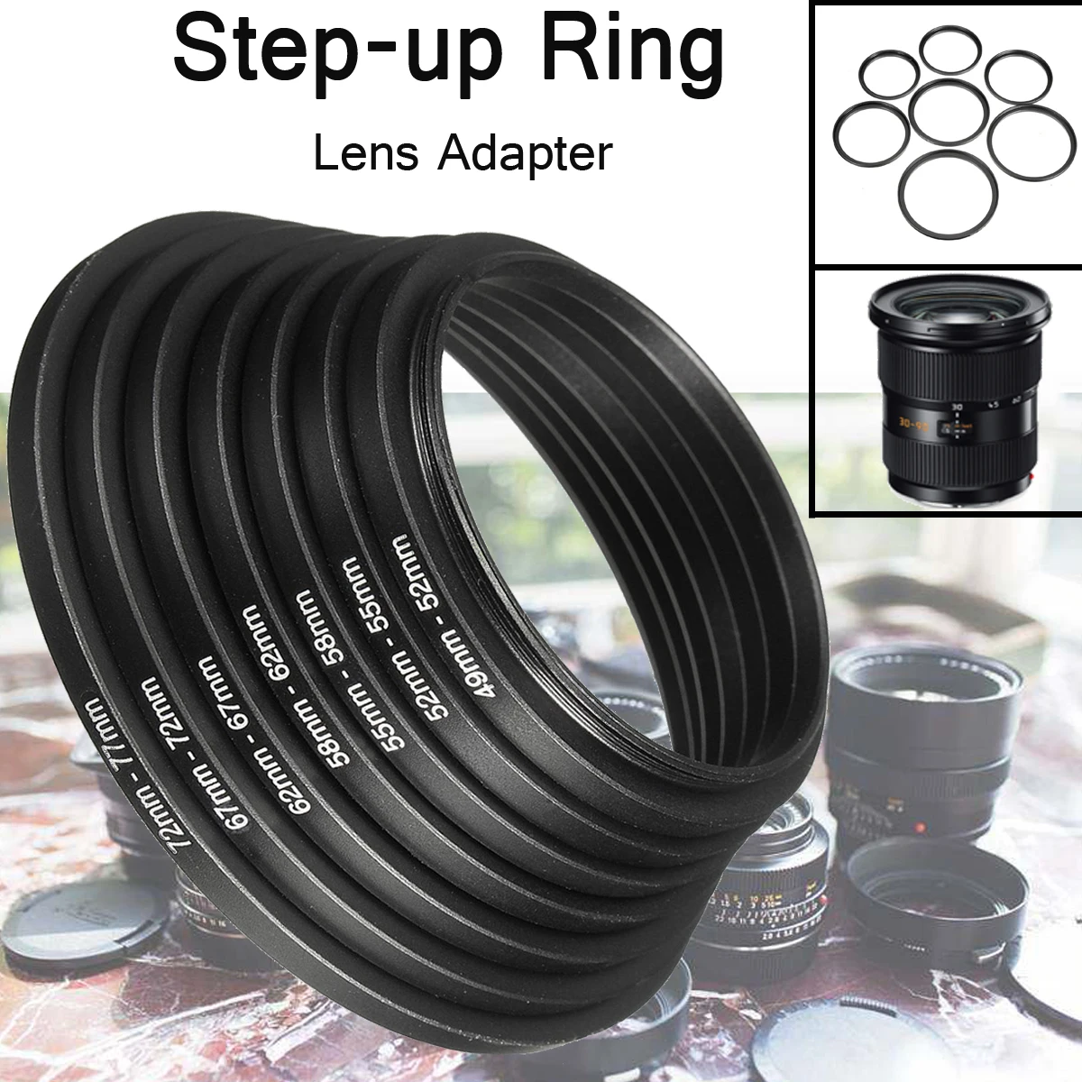 7pcs Metal Step Up Rings Aluminum Universal Lens Adapter Filter Set 49-52-55-58-62-67-72-77 mm 49mm-77mm
7pcs Metal Step Up Rings Aluminum Universal Lens Adapter Filter Set 49-52-55-58-62-67-72-77 mm 49mm-77mm