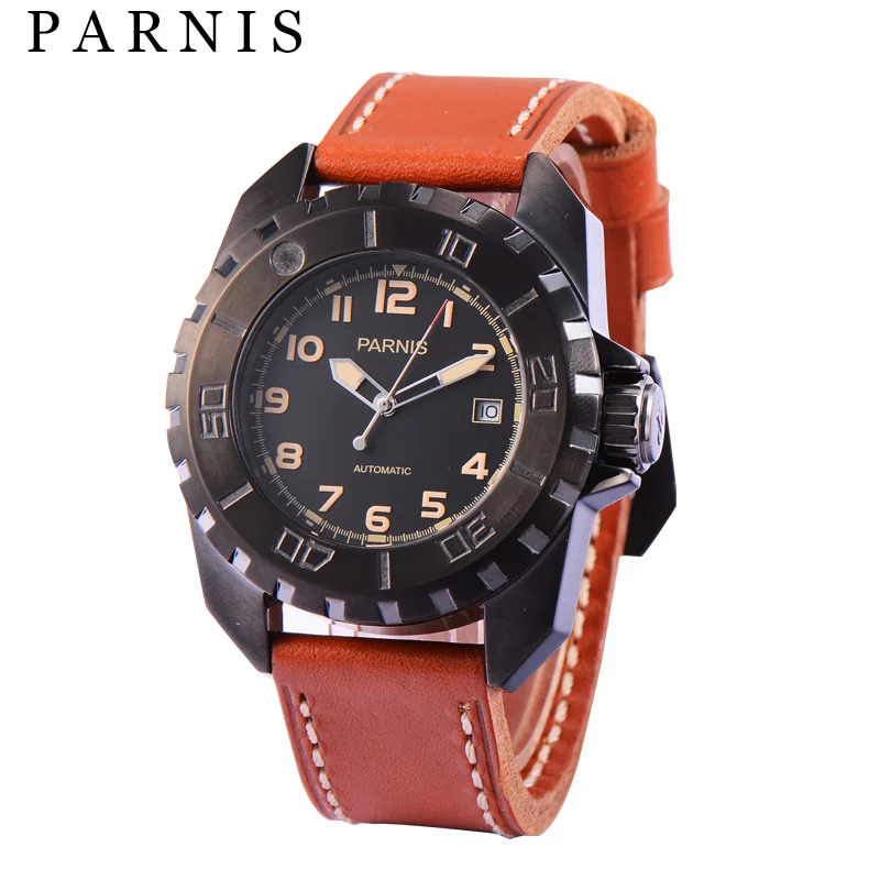 Fashion Mechanical Men's Watch 44mm Parnis Rotating Bezel Automatic Men Wristwatch Brown Black Watchband 100M Waterproof 2021
Fashion Mechanical Men's Watch 44mm Parnis Rotating Bezel Automatic Men Wristwatch Brown Black Watchband 100M Waterproof 2021