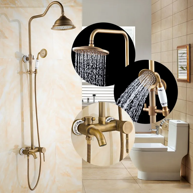 New arrival Luxury Antique Copper Shower Faucet Set / Ceramic Decoration /Wall Mounted Bathroom Bathtub Faucet+Handheld Shower
New arrival Luxury Antique Copper Shower Faucet Set / Ceramic Decoration /Wall Mounted Bathroom Bathtub Faucet+Handheld Shower