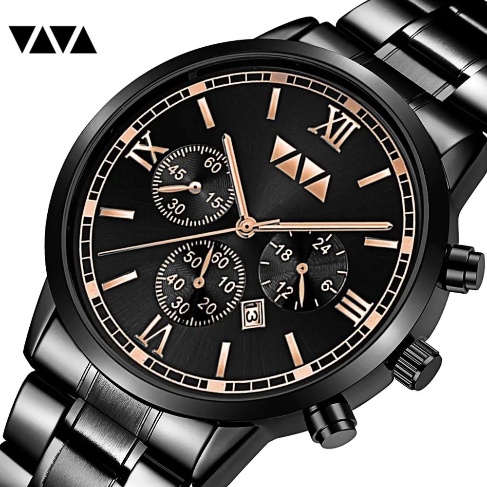 

VAVA VOOM Men Watches Luxury Bussiness Quartz Wrist Watch Men Sport Waterproof Stainless Steel Strap Calendar Clock reloj hombre