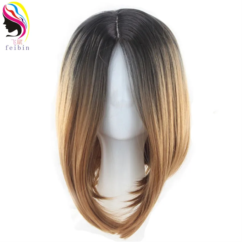 Feibin короткие парики для женщин Синтетические прямые Омбре блонд Bobo Hair D7|wigs for