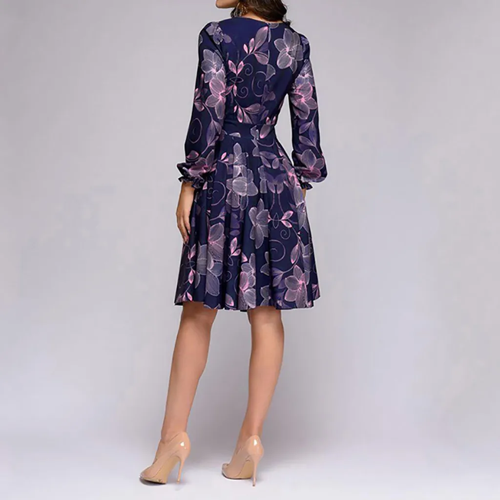 Женское винтажное платье с принтом элегантное ТРАПЕЦИЕВИДНОЕ ПЛАТЬЕ до колена
