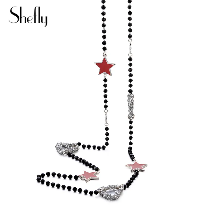 Red Star Crystal Heart Pendants Necklace Black Crystal Personality Elegant Long Sweater Chain Necklace Jewelry For Women Kolye
Red Star Crystal Heart Pendants Necklace Black Crystal Personality Elegant Long Sweater Chain Necklace Jewelry For Women Kolye