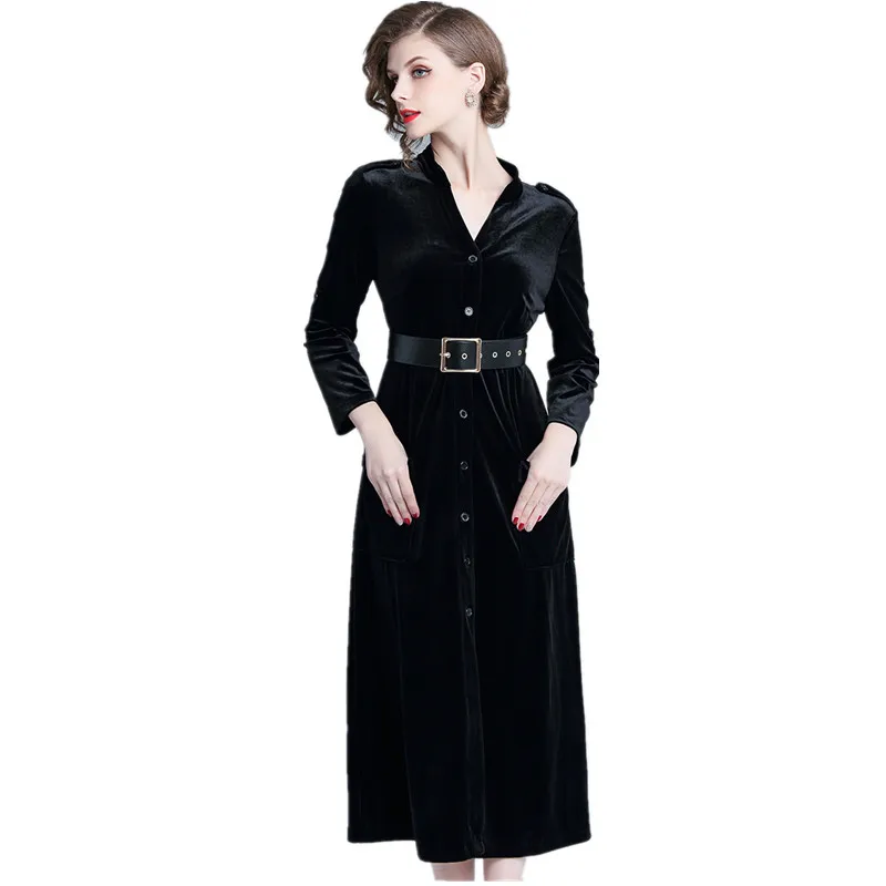 Plus Size Black Single Breasted Midi Autumn Women Dress Office Lady Velvet Long Sleeve Sexy V Neck Dress With Belt Vestido S-3XL
Plus Size Black Single Breasted Midi Autumn Women Dress Office Lady Velvet Long Sleeve Sexy V Neck Dress With Belt Vestido S-3XL