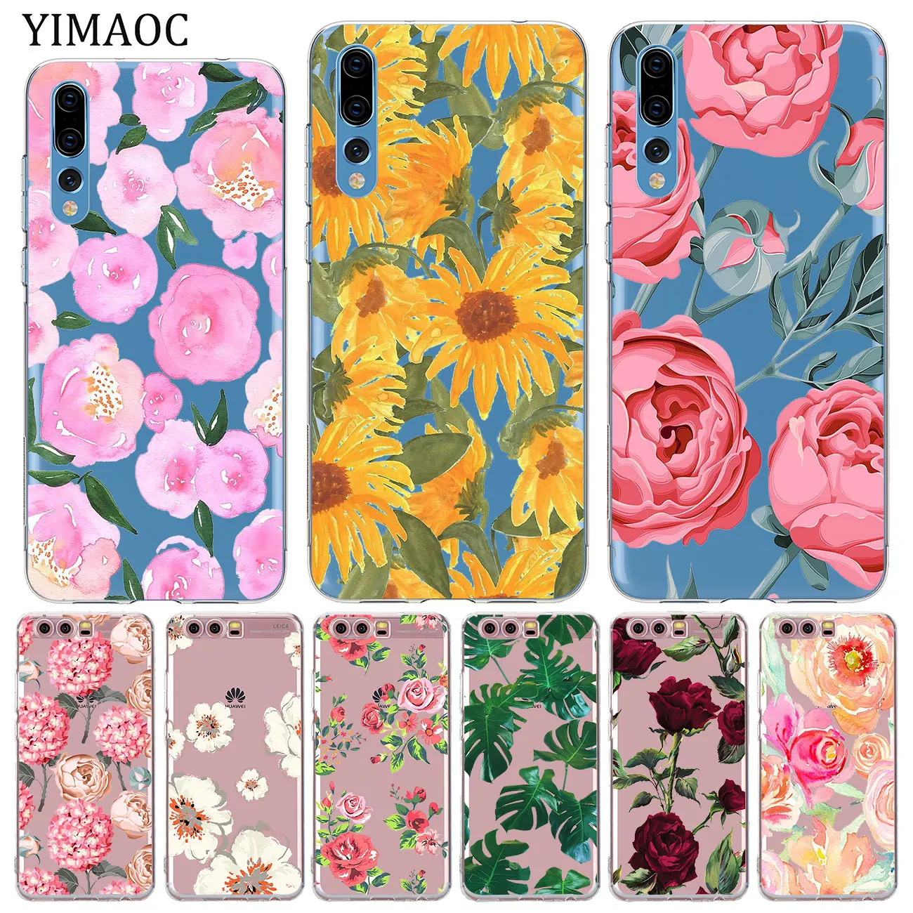 Мягкий силиконовый чехол для телефона YIMAOC с розовым пионом и подсолнухами Huawei P30
