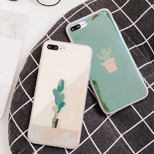 Korean Fresh Summer Cactus Plant Laser Soft Case Cover For Apple iPhone X 6S 7Plus 8Plus |