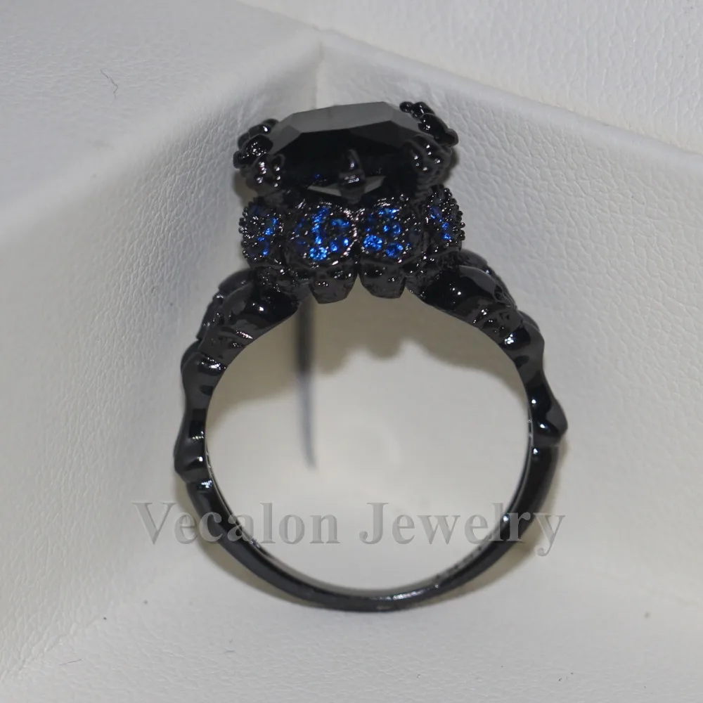 Женское кольцо для свадьбы Vecalon черное Золотое с синим цирконием 5 А|ring set|rings set for