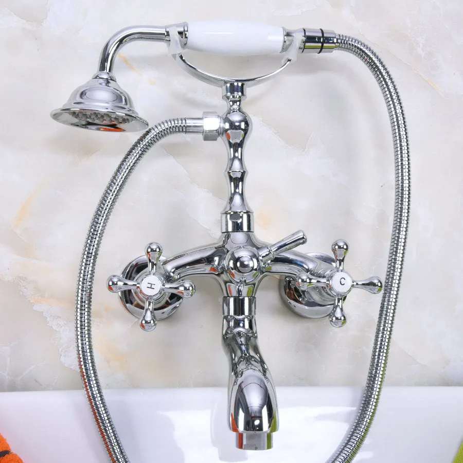 Polished Chrome Brass Double Cross Handles Wall Mounted Bathroom Clawfoot Bathtub Tub Faucet Mixer Tap w/Hand Shower ana200
Polished Chrome Brass Double Cross Handles Wall Mounted Bathroom Clawfoot Bathtub Tub Faucet Mixer Tap w/Hand Shower ana200
