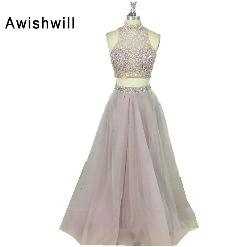Real Picture New Arrival Two Pieces Prom Dresses High neck Sleeveless A Line Floor Length Beading Tulle Party Dress Vestidos
Real Picture New Arrival Two Pieces Prom Dresses High neck Sleeveless A Line Floor Length Beading Tulle Party Dress Vestidos
