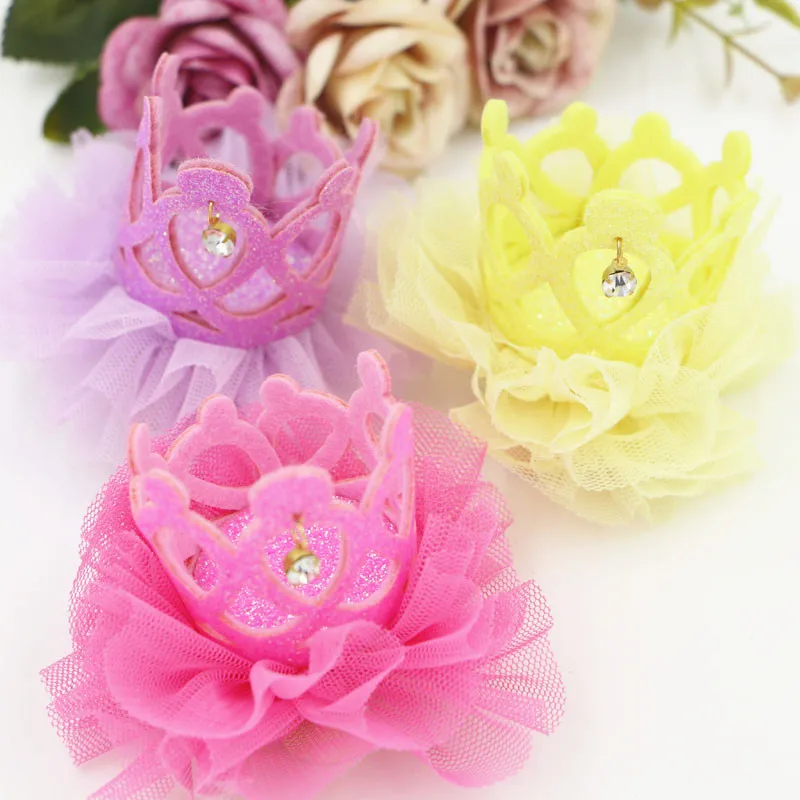 Фото Оптовая цена 20 шт./лот ювелирные изделия шифоновые цветы с блестками корона