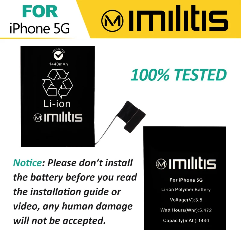 100% Оригинальные imilitis Батарея для iPhone 5 Bateria Замена г 1440 мАч с Инструменты
