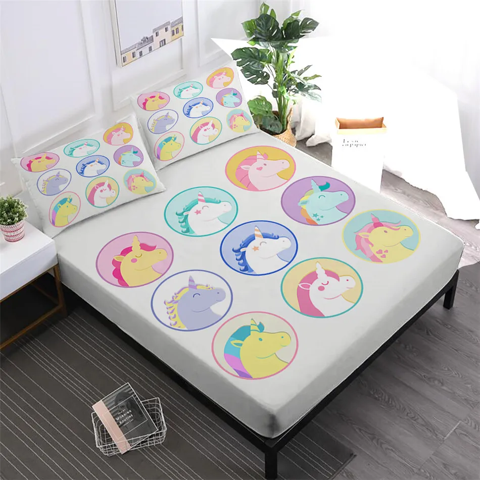 Kids Cartoon Bed Sheets Set Unicorn Print Bed Linens Colorful Fitted Sheet Elastic Band Mattress Cover Flat Sheet Pillowcase
Kids Cartoon Bed Sheets Set Unicorn Print Bed Linens Colorful Fitted Sheet Elastic Band Mattress Cover Flat Sheet Pillowcase