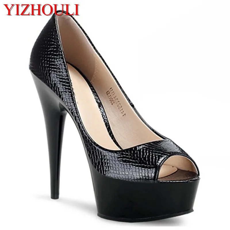 

Platform Peep Toe Pumps for Women Party 6 inch High heels Shoes 15cm black sexy Exotic Dancer shoes