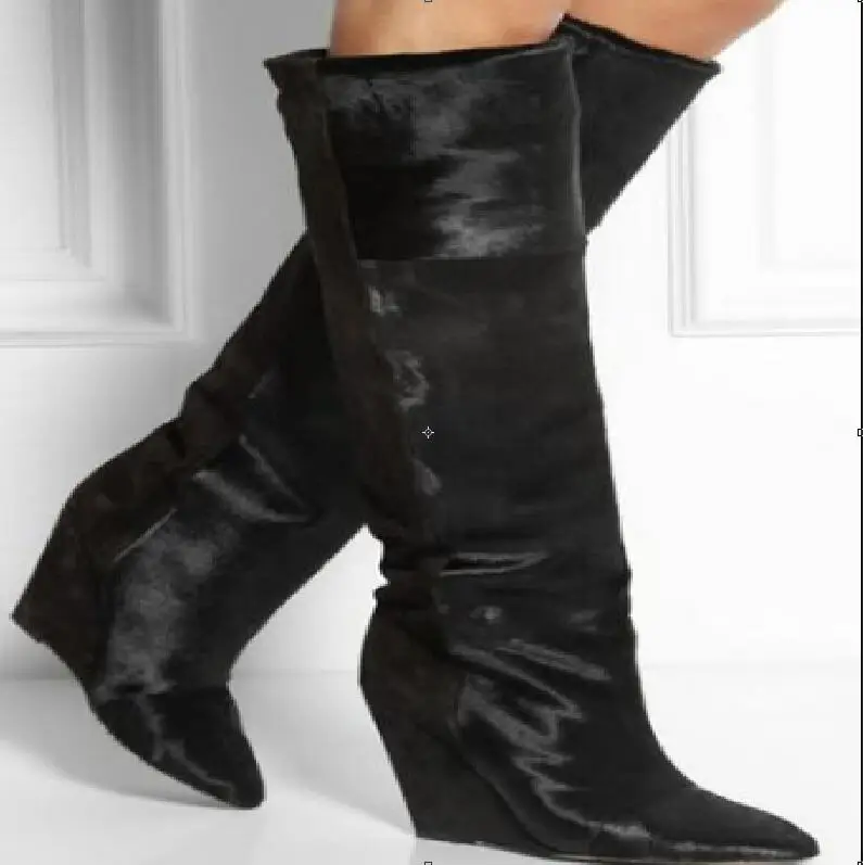 2018 New Hot Fashion Sexy Black/red Horsehair Mid-Calf Shoe Pointed Toe Wedge Slip-On shoes women big Size Catwalk Women Boots
2018 New Hot Fashion Sexy Black/red Horsehair Mid-Calf Shoe Pointed Toe Wedge Slip-On shoes women big Size Catwalk Women Boots