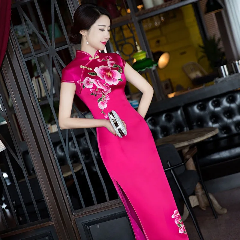 S-4XL Hot Pink Womens Long Cheongsam Spring Chinese style Mandarin Collar Short Sleeve Qipao Female Slim Party Dress Vestido
S-4XL Hot Pink Womens Long Cheongsam Spring Chinese style Mandarin Collar Short Sleeve Qipao Female Slim Party Dress Vestido
