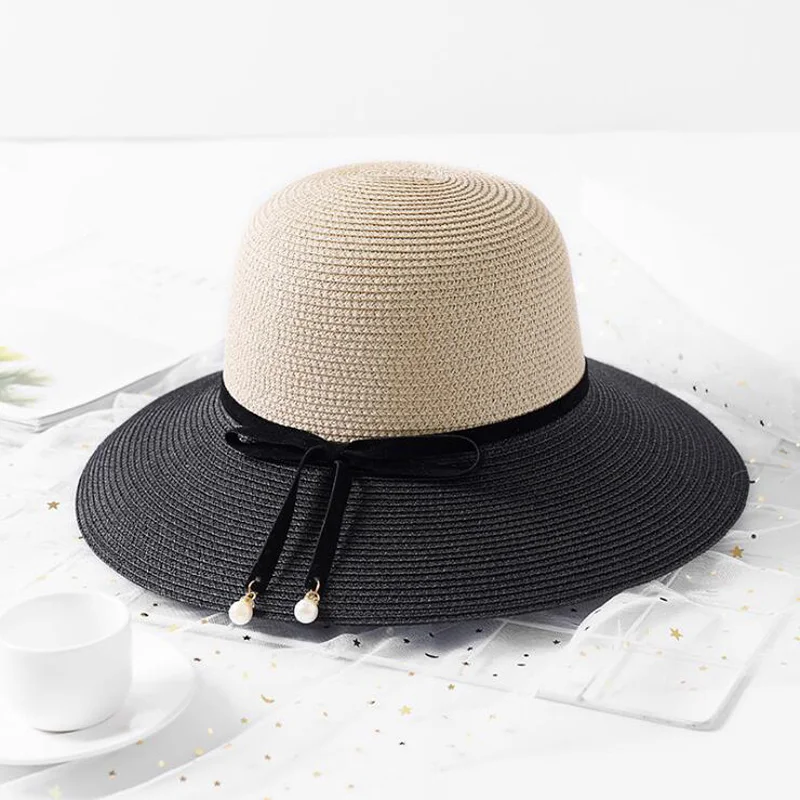 2019 New Summer Wide Brim Beach Women Sun Straw Hat Elegant Cap For Women UV Protection Pearl Black Bow Colorblock Straw Hats Gi
2019 New Summer Wide Brim Beach Women Sun Straw Hat Elegant Cap For Women UV Protection Pearl Black Bow Colorblock Straw Hats Gi