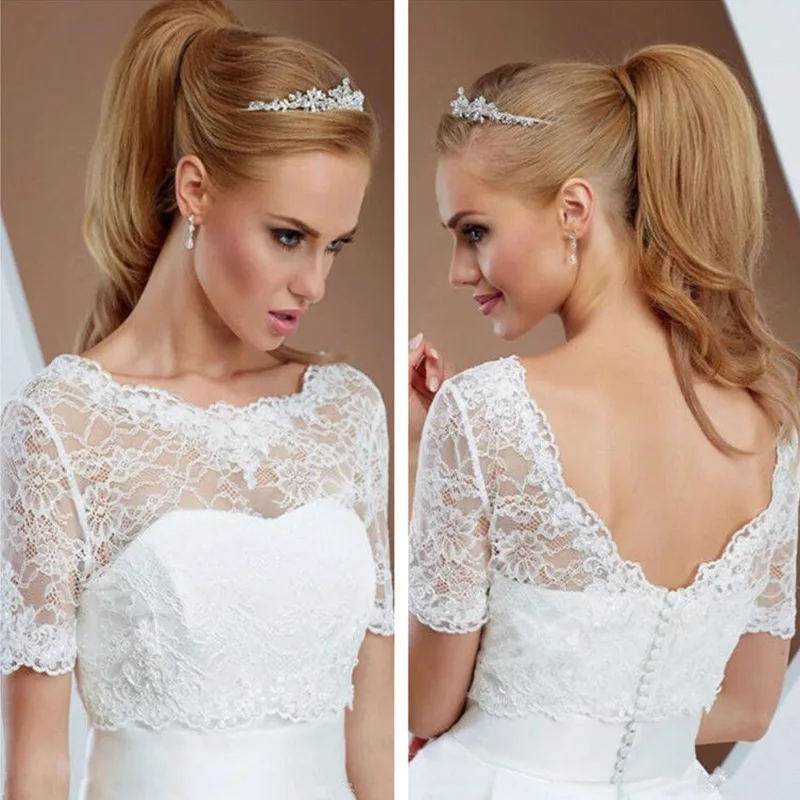 New Vintage Sexy V Back Scoop Neck White/Ivory Lace Wedding Jackets Bolero Topper Short 1/2 Sleeve Bridal Jacket
New Vintage Sexy V Back Scoop Neck White/Ivory Lace Wedding Jackets Bolero Topper Short 1/2 Sleeve Bridal Jacket
