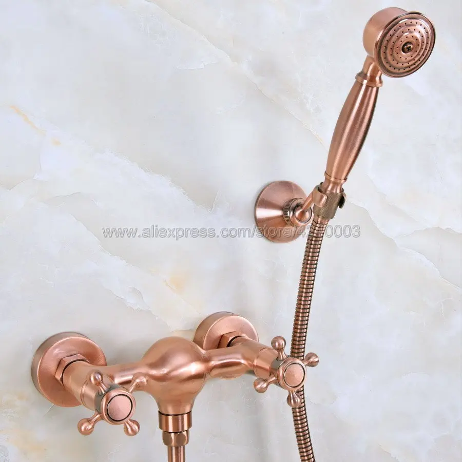 Antique Red Copper Wall Mounted Bathroom Shower Faucet Set Mixer w/ Hand Sprayer Dual Handle Hot and Cold Water Mixer Kna295
Antique Red Copper Wall Mounted Bathroom Shower Faucet Set Mixer w/ Hand Sprayer Dual Handle Hot and Cold Water Mixer Kna295
