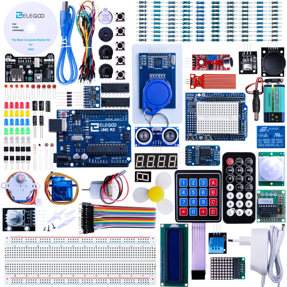 Комплект Elegoo для Arduino UNO R3 стартовый набор полный с обучающим руководством (63