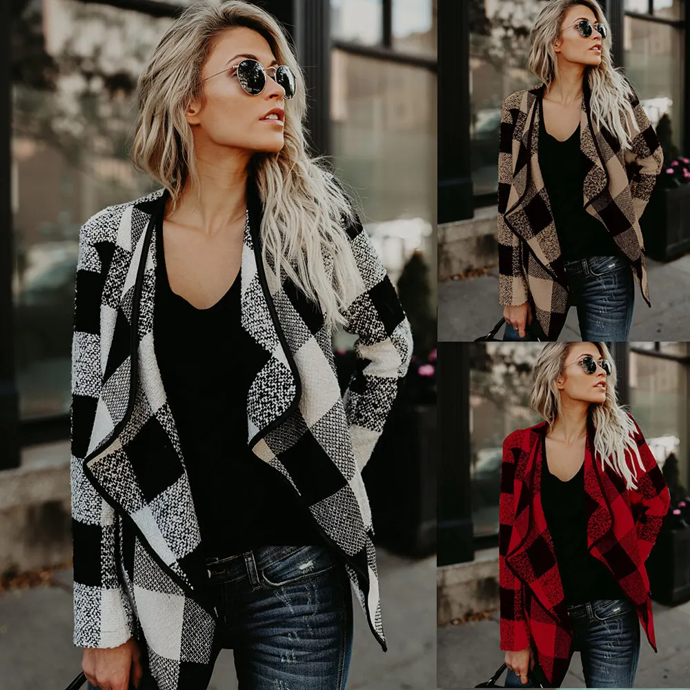 2017 Chic Ladies Casual Open Stitch Dust Coat Fashion Women Plaid Woolen Cardigan
2017 Chic Ladies Casual Open Stitch Dust Coat Fashion Women Plaid Woolen Cardigan