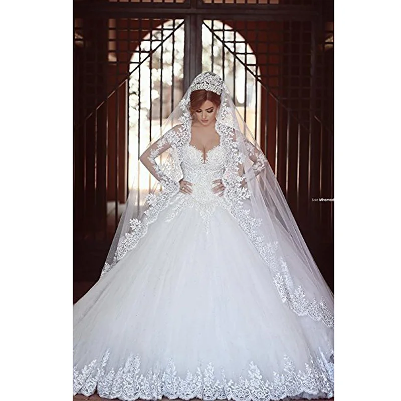 2016 Sheer Lace Muslim Wedding Dress Long Sleeves Arabic Ball Gown Appliques Lace Women Bridal wedding Dresses
2016 Sheer Lace Muslim Wedding Dress Long Sleeves Arabic Ball Gown Appliques Lace Women Bridal wedding Dresses