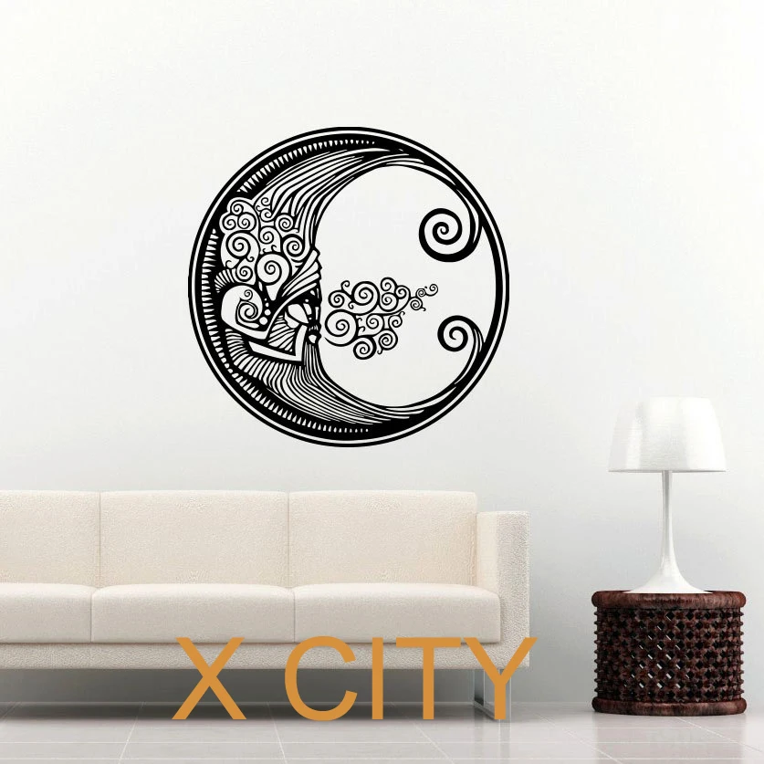 

Наклейка на стену с изображением Солнца и Луны, двойной этнический символ, Виниловая наклейка, интерьер, домашний декор, для спальни, искусство, 58X58 см