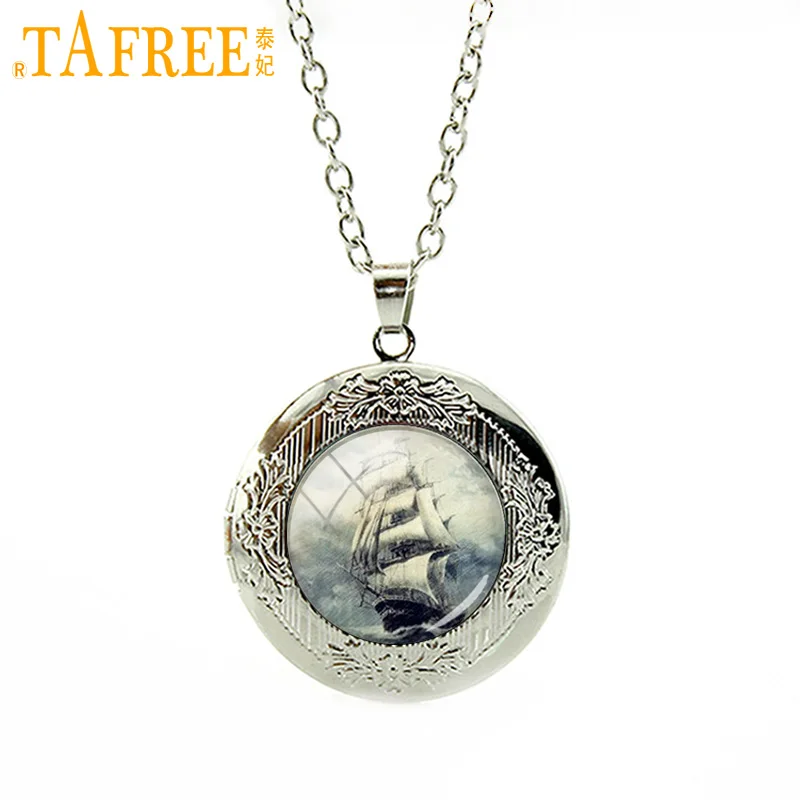 

TAFREE Old World Sailing Ship Nautical Locket Pendent Necklace New Trendy Long Chains Sweater Bronze Pendant Gift Jewelry T754