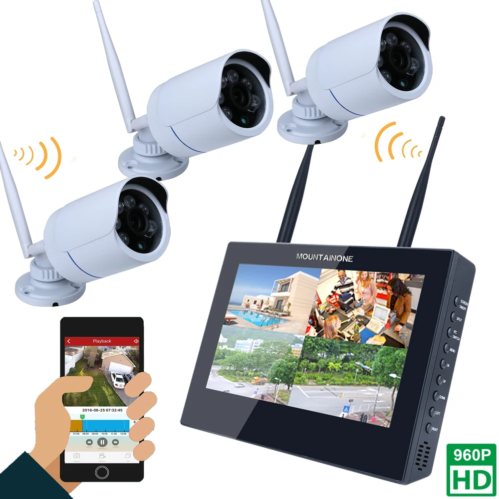 MOUNTAINONE 10"TFT 4CH 960P HD Wireless DVR Video Security System (NVR Kits)-3 PCS 1.3MP Wireless Weatherproof Bullet IP Cameras
MOUNTAINONE 10"TFT 4CH 960P HD Wireless DVR Video Security System (NVR Kits)-3 PCS 1.3MP Wireless Weatherproof Bullet IP Cameras