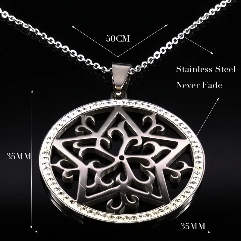 2021 Wicca Pentagram Stainless Steel Necklaces Pendants Women Silver Color Crystal Necklace Jewelry collares pentagram N18262
2021 Wicca Pentagram Stainless Steel Necklaces Pendants Women Silver Color Crystal Necklace Jewelry collares pentagram N18262