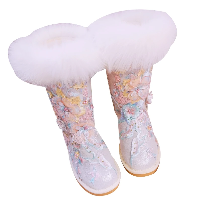 2019 Women Embroidered Flower Beads Warm Fur Snow Boots Real Fox Fur Cowhide Mid-Calf Boots Female Winter Botas
2019 Women Embroidered Flower Beads Warm Fur Snow Boots Real Fox Fur Cowhide Mid-Calf Boots Female Winter Botas