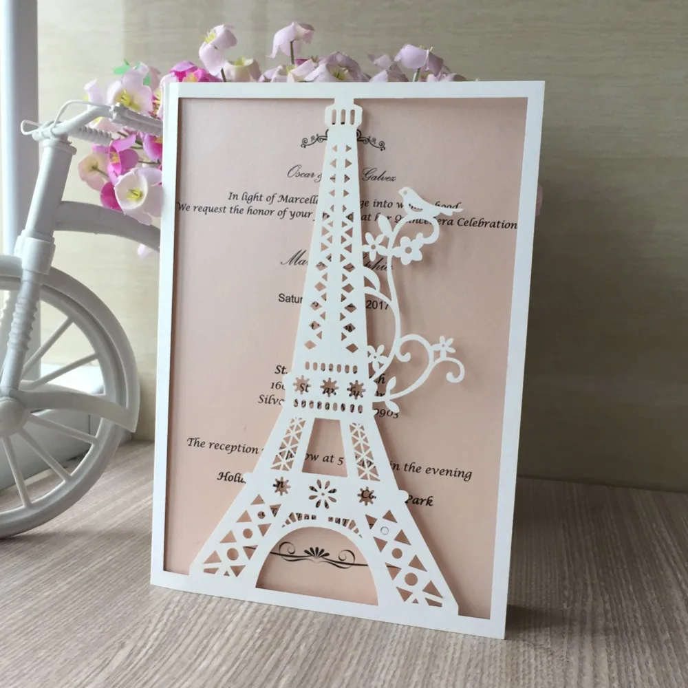 30pcs Laser Cut pearl paper tower pattern Wedding Invitations Cards Birthday Greeting Cards Postcard Event Party Supplies
30pcs Laser Cut pearl paper tower pattern Wedding Invitations Cards Birthday Greeting Cards Postcard Event Party Supplies
