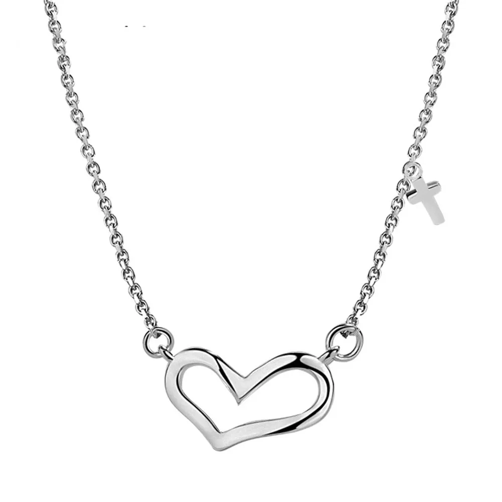 Authentic 925 Sterling Silver Simple Love Heart Cross Pendant Cross Chain Necklaces For Women Wedding Party Jewelry Gift
Authentic 925 Sterling Silver Simple Love Heart Cross Pendant Cross Chain Necklaces For Women Wedding Party Jewelry Gift