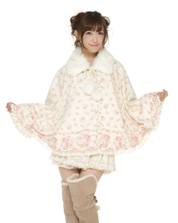 Japanese L*z lisa original Limits Sweet Flower Fur Collar Cloak cape
