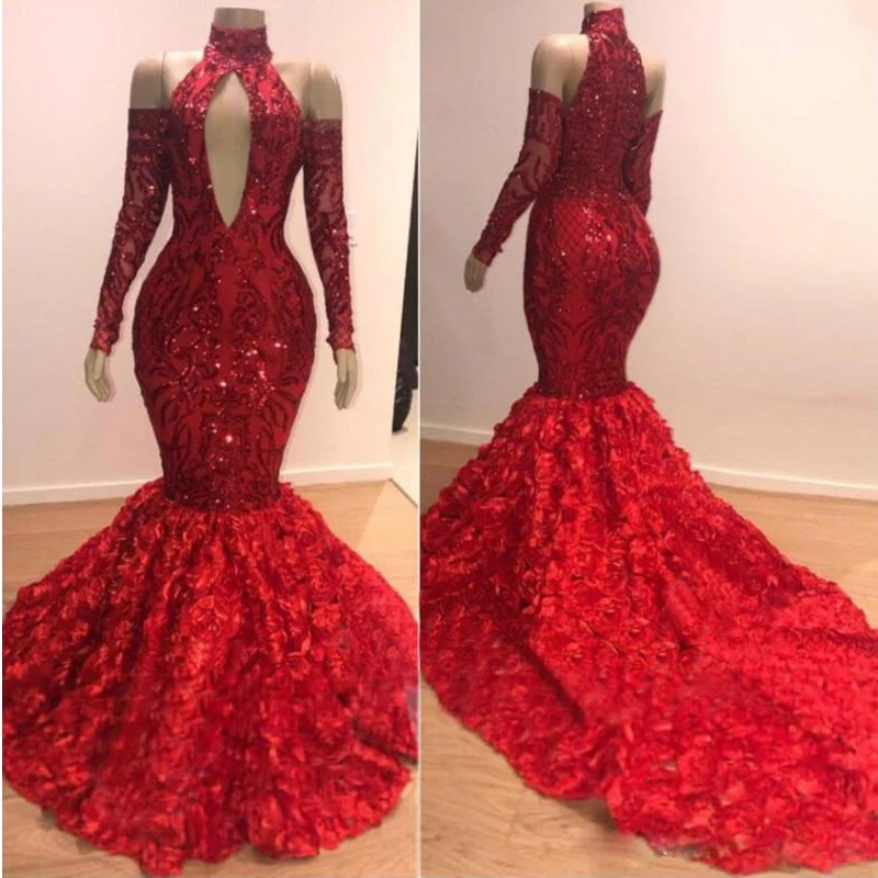Red Keyhole Long Sleeve Mermaid Evening Dresses Sequined Rose Flower Celebrity Gown Sweep Train Evening Gowns
Red Keyhole Long Sleeve Mermaid Evening Dresses Sequined Rose Flower Celebrity Gown Sweep Train Evening Gowns