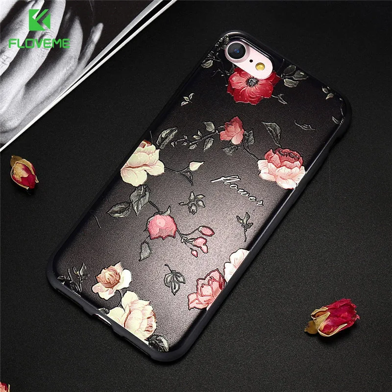 FLOVEME для iPhone 6 6s 7 8 plus Мягкий силиконовый чехол X XS MAX XR 3D Рельефный цветочный 5S SE