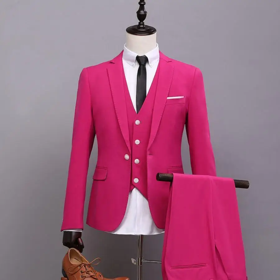 Fashion HOT PINK Tuxedos Slim Fit Men's Suit 3 Pcs 38 40 42 44 46+Custom Plus