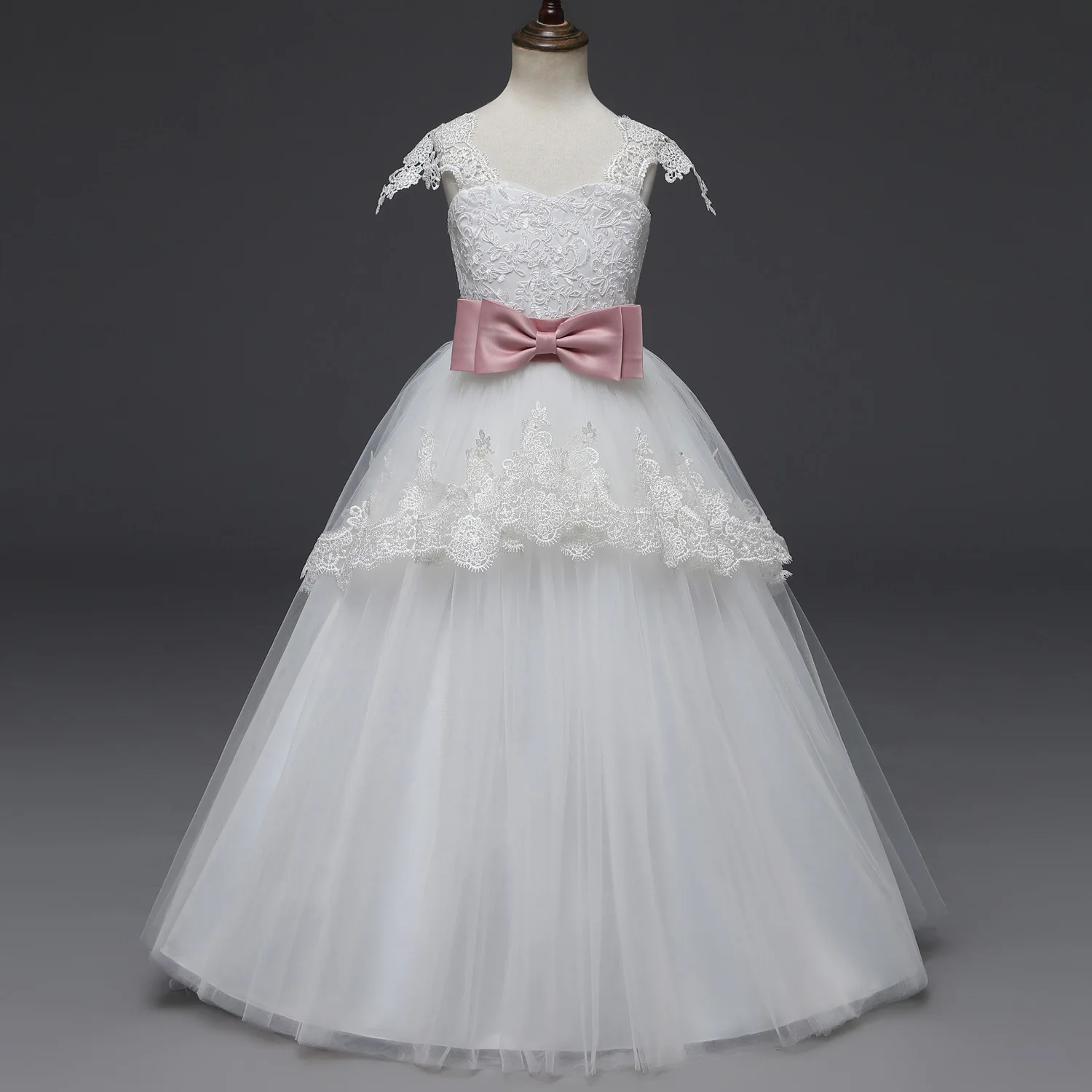 Длинное белое бальное платье принцессы с V-образным вырезом платья для девочек