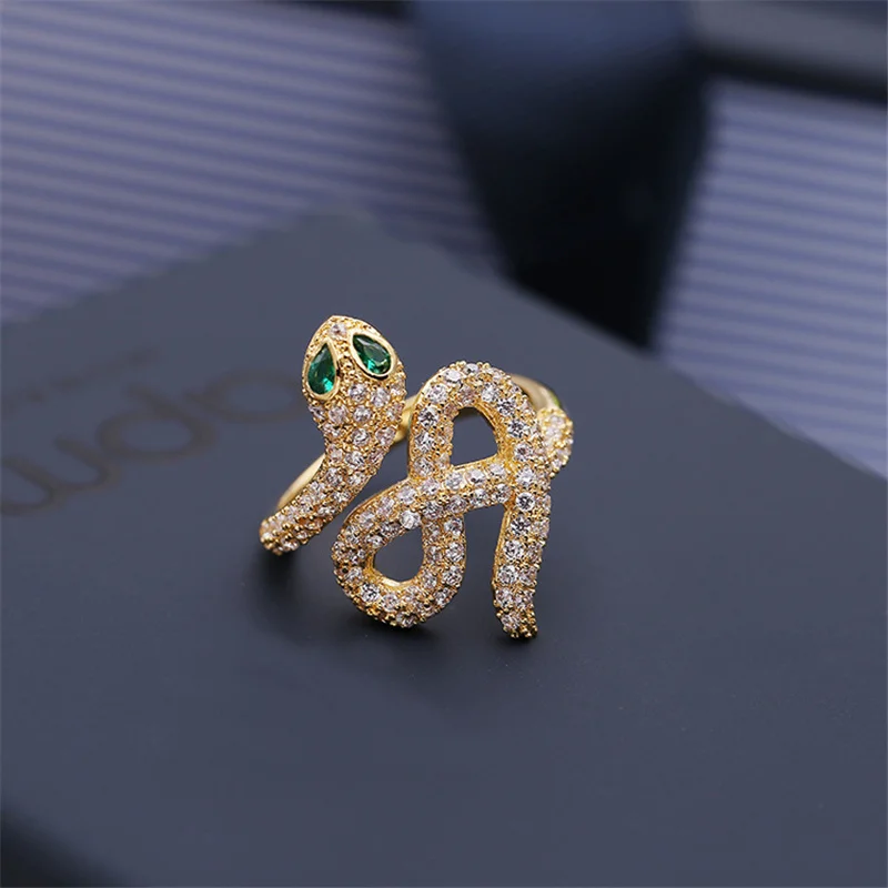 Ataullah модное персональное кольцо в виде змеи регулируемое медное с цирконием