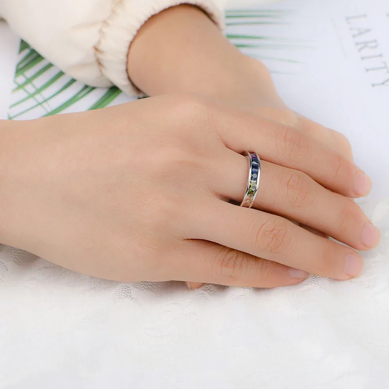 Bling 925 Sterling Silver Rainbow Crystal Eternity Ring Wedding Party Square Baguette CZ Engagement Rings Women Fashion Jewelry
Bling 925 Sterling Silver Rainbow Crystal Eternity Ring Wedding Party Square Baguette CZ Engagement Rings Women Fashion Jewelry