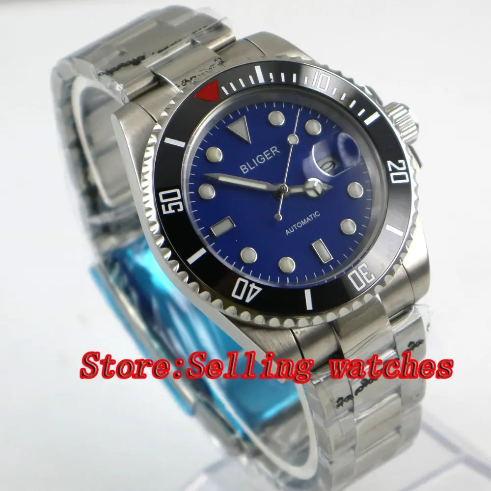 40mm Bliger blue Dial Sapphire Glass Stainless Steel black ceramic bezel Luminous Men's Automatic Mechanical Watch p011
40mm Bliger blue Dial Sapphire Glass Stainless Steel black ceramic bezel Luminous Men's Automatic Mechanical Watch p011