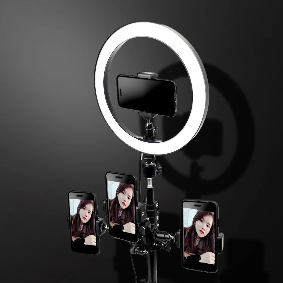 Dimmable 26cm LED Ring Light Photography Studio Camera Photo Phone Video Light Lamp With Tripod Multiple Mobile Phone Holders
Dimmable 26cm LED Ring Light Photography Studio Camera Photo Phone Video Light Lamp With Tripod Multiple Mobile Phone Holders