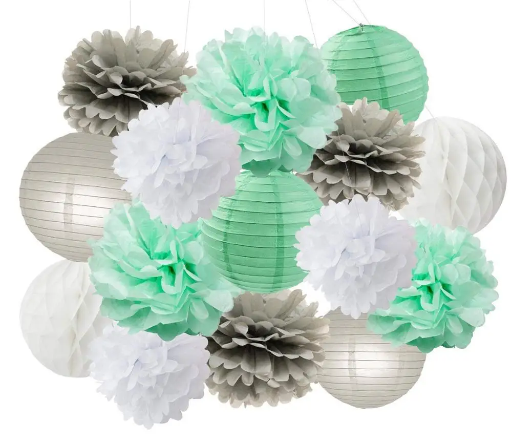 15pcs/set Mint Silver White Party Decoration Kit Tissue Paper Pom Pom Honeycomb Ball for Bridal Baby Shower Girls' Birthday
15pcs/set Mint Silver White Party Decoration Kit Tissue Paper Pom Pom Honeycomb Ball for Bridal Baby Shower Girls' Birthday